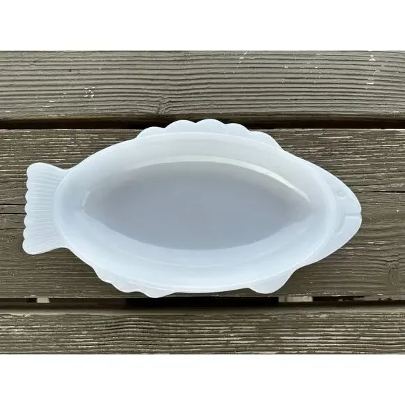 Vintage Milk Glass Fish by Glasbake McKee, Fish Shape Baker, Seafood Dish 18
